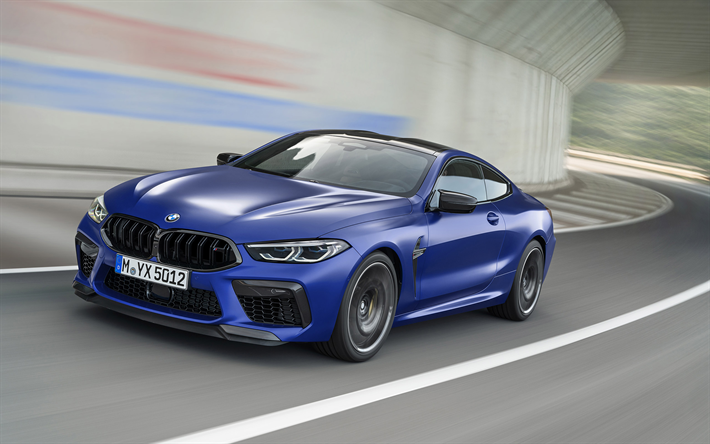BMW M8 المنافسة, 2020, الخارجي, منظر أمامي, الأزرق الرياضية كوبيه, الزرقاء الجديدة M8, الألمانية للسيارات الرياضية, BMW