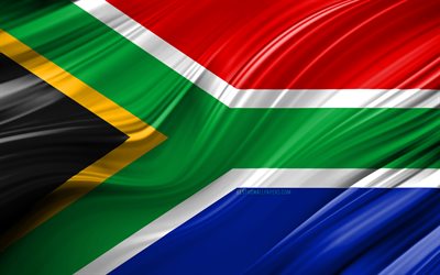 4k, 南アフリカフラグ, アフリカ諸国, 3D波, 旗の南アフリカ, 国立記号, 南アフリカの3Dフラグ, 美術, アフリカ, 南アフリカ
