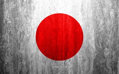 Flag of Japan, 4k, stone background, grunge flag, Asia, Japanese flag, grunge art, national symbols, Japan, stone texture