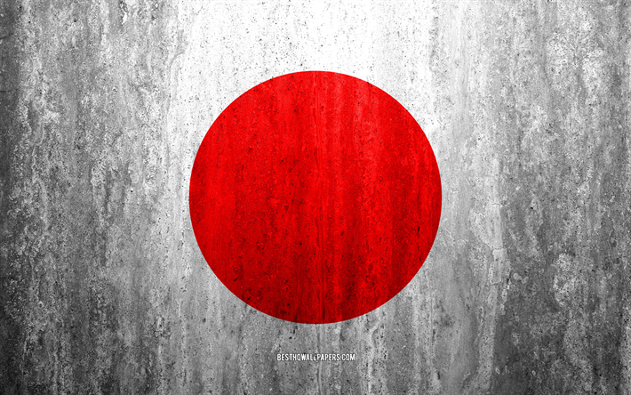 علم اليابان, 4k, الحجر الخلفية, الجرونج العلم, آسيا, العلم الياباني, الجرونج الفن, الرموز الوطنية, اليابان, الحجر الملمس