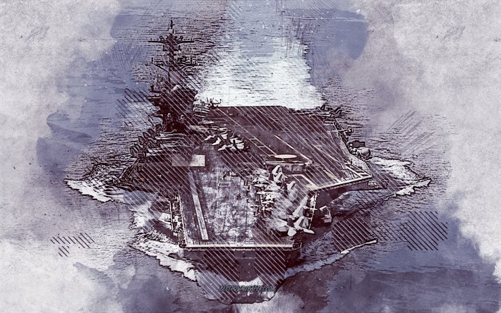 USS Theodore Roosevelt -, CVN-71, Amerikanska Hangarfartyg, Nimitz-klassen, atomdrivna hangarfartyg, grunge konst, amerikanska krigsfartyget, USS Theodore Roosevelt grunge