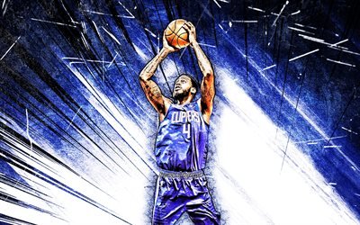 4K, JaMychal Green, grunge art, Los Angeles Clippers, NBA, basketball, blue abstract rays, USA, JaMychal Green Los Angeles Clippers, creative, LA Clippers, JaMychal Green 4K