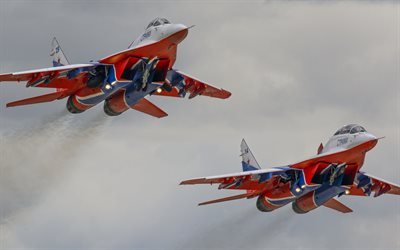 MiG-29, Fulcrum, Russian Air Force, Swifts, aerobatic team, 29UB, Russian fighter, military aircraft