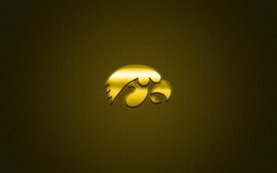 Iowa Hawkeyes logo, club di football Americano, NCAA, giallo logo, giallo contesto in fibra di carbonio, football Americano, Iowa City, Iowa, USA, Iowa Hawkeyes, Universit&#224; degli studi di brescia