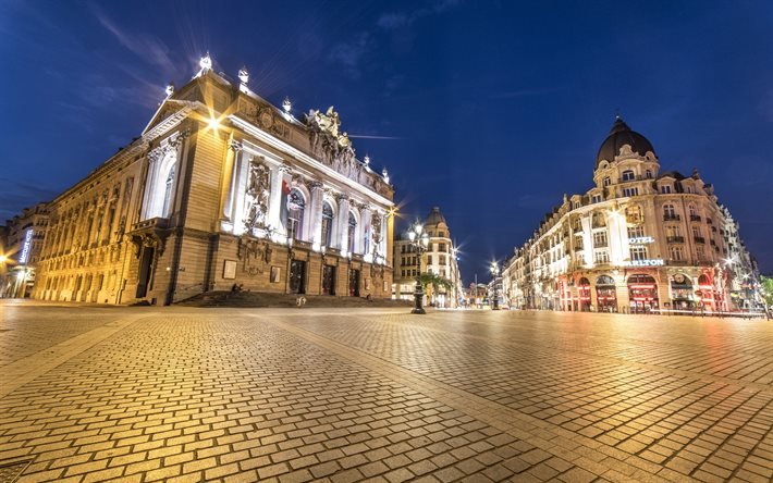 Lille, Place du General de Gaulle, la piazza Centrale di Lille, sera, tramonto, cityscape, punto di riferimento, Hauts-de-France, Francia