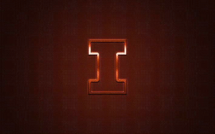 Illinois Fighting Illini logotyp, Amerikansk football club, NCAA, orange logotyp, orange kolfiber bakgrund, Amerikansk fotboll, Champaign, Illinois, USA, Illinois Fighting Illini
