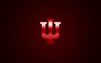 Indiana Hoosiers logotyp, Amerikansk football club, NCAA, r&#246;d logo, red kolfiber bakgrund, Amerikansk fotboll, Bloomington, Indiana, USA, Indiana Hoosiers