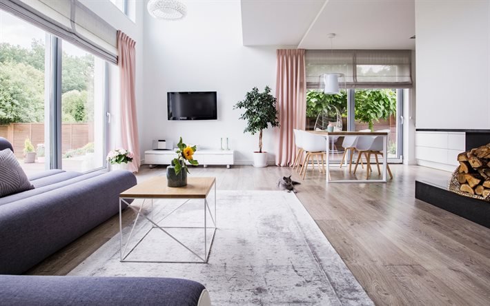 interni eleganti, soggiorno, minimalismo, elegante design bianco le pareti del soggiorno