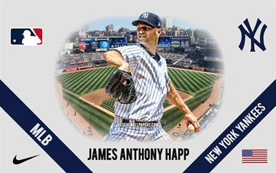 James Anthony Happ, Yankees de New York, Am&#233;ricain, Joueur de Baseball, MLB, portrait, etats-unis, le baseball, le Yankee Stadium, logo New York Yankees, la Ligue Majeure de Baseball