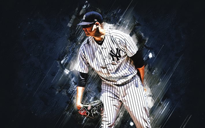 Jordan Montgomery, MLB, los Yankees de Nueva York, la piedra azul de fondo, b&#233;isbol, retrato, estados UNIDOS, american jugador de b&#233;isbol, arte creativo