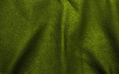 オリーブの革の背景, 4k, 波皮革, 革の背景, 皮革, オリーブの革の質感
