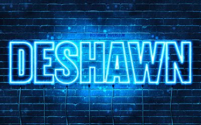 Deshawn, 4k, les papiers peints avec les noms, le texte horizontal, Deshawn nom, Joyeux Anniversaire Deshawn, bleu n&#233;on, photo avec Deshawn nom