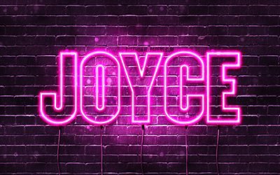 Joyce, 4k, tapeter med namn, kvinnliga namn, Joyce namn, lila neon lights, Grattis P&#229; F&#246;delsedagen Joyce, bild med Joyce namn