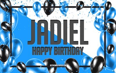 お誕生日おめでJadiel, お誕生日の風船の背景, Jadiel, 壁紙名, Jadielお誕生日おめで, 青球誕生の背景, ご挨拶カード, Jadiel誕生日