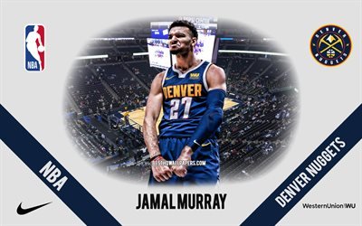 Jamal Murray, Denver Nuggets, Amerikkalainen Koripalloilija, NBA, muotokuva, USA, koripallo, Pepsi Center, Denver Nuggets-logo