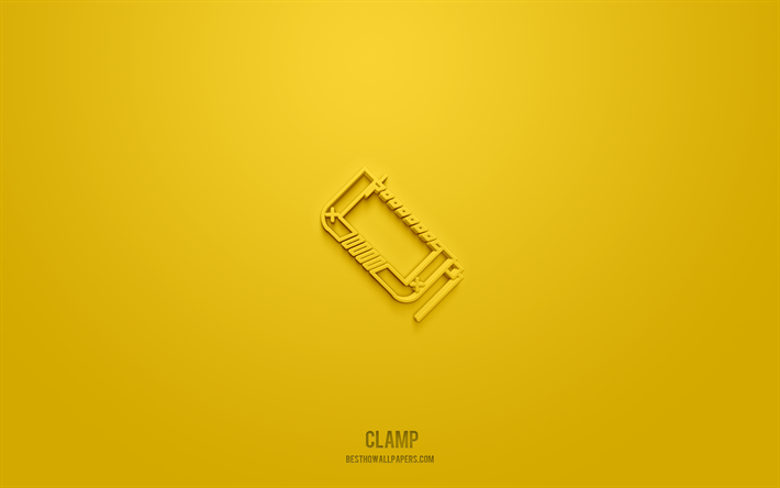 Clamp 3d icon, yellow background, 3d symbols, Clamp, tools icons, 3d icons, Clamp sign, tools 3d icons