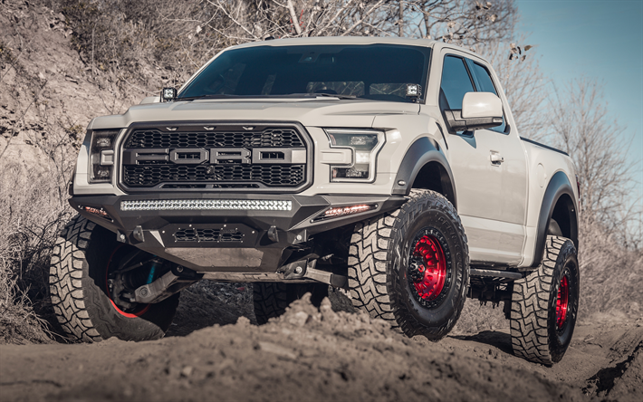 2022, Ford F-150 Raptor, front view, exterior, gray pickup truck, F-150 Raptor tuning, gray F-150 Raptor, american cars, Ford