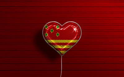 I Love Ilheus, 4k, realistic balloons, red wooden background, Day of Ilheus, brazilian cities, flag of Ilheus, Brazil, balloon with flag, cities of Brazil, Ilheus flag, Ilheus