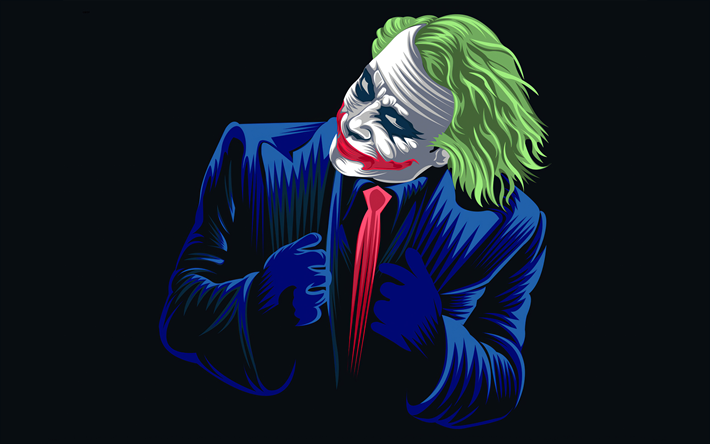 4k, Joker, minimal, supervillain, blue backgrounds, creative, Joker 4K, cartoon joker, Joker minimalism