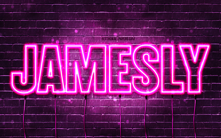 Happy Birthday Jamesly, 4k, pink neon lights, Jamesly name, creative, Jamesly Happy Birthday, Jamesly Birthday, popular french female names, picture with Jamesly name, Jamesly