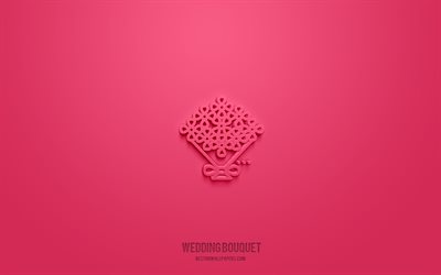 ウェディングブーケ3dアイコン, ピンクの背景, 3dシンボル, ウェディングブーケ, 結婚式のアイコン, 3dアイコン, ウェディングブーケサイン, 結婚式の3dアイコン
