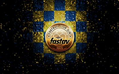 Fastav Zlin FC, glitter logo, Czech First League, yellow blue checkered background, soccer, Czech football club, Fastav Zlin logo, mosaic art, football, FC Fastav Zlin