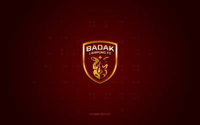Badak Lampung FC, Indonesian football club, yellow logo, red carbon fiber background, Liga 1, football, Lampung, Indonesia, Badak Lampung FC logo