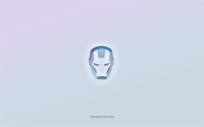 logo iron man, testo 3d ritagliato, sfondo bianco, logo iron man 3d, emblema iron man, iron man, logo in rilievo, emblema iron man 3d
