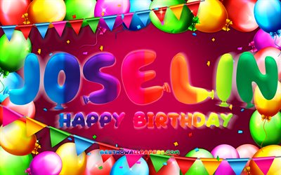 joyeux anniversaire joselin, 4k, ballon color&#233; cadre, joselin nom, fond violet, joselin joyeux anniversaire, joselin anniversaire, les noms f&#233;minins mexicains populaires, anniversaire concept, joselin