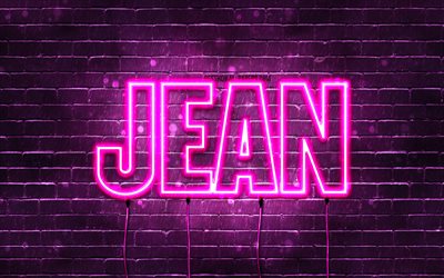 Happy Birthday Jean, 4k, pink neon lights, Jean name, creative, Jean Happy Birthday, Jean Birthday, popular french female names, picture with Jean name, Jean