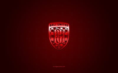 bali united fc, squadra di calcio indonesiana, logo rosso, sfondo rosso in fibra di carbonio, liga 1, calcio, bali, indonesia, logo bali united fc