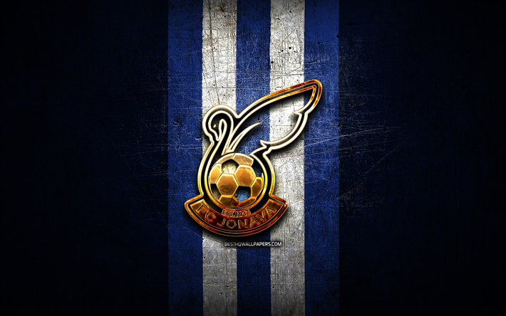 fc jonava, altın logo, a lyga, mavi metal arka plan, futbol, ​​litvanya futbol kul&#252;b&#252;, fc jonava logo, fk jonava