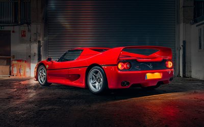 Ferrari F50, 4k, back view, 1997 cars, supercars, retro cars, 1997 Ferrari F50, italian cars, Ferrari