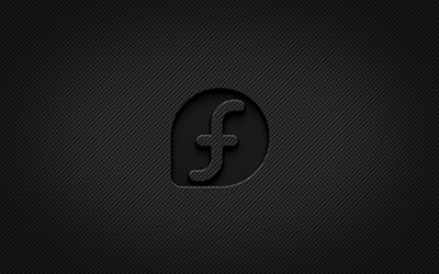 fedora-carbon-logo, 4k, grunge-kunst, carbon-hintergrund, kreativ, schwarzes fedora-logo, linux, fedora-logo, fedora