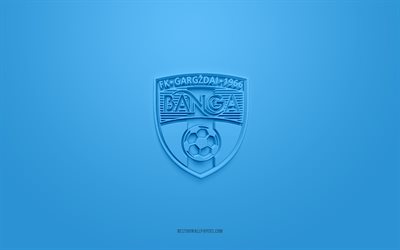FK Banga, creative 3D logo, blue background, I Lyga, 3d emblem, Lithuanian Football Club, Gargzdai, Lithuania, 3d art, football, FK Banga 3d logo