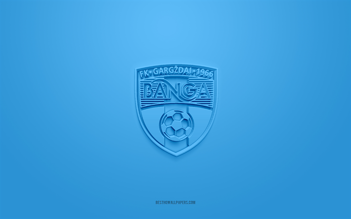 fk banga, yaratıcı 3d logo, mavi arka plan, ben lyga, 3d amblem, litvanya futbol kul&#252;b&#252;, gargzdai, litvanya, 3d sanat, futbol, ​​fk banga 3d logo