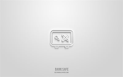 البنك الآمن رمز 3d, خلفية بيضاء, رموز ثلاثية الأبعاد, بنك آمن, رموز الأعمال, أيقونات ثلاثية الأبعاد, علامة البنك الآمن, أيقونات الأعمال 3d