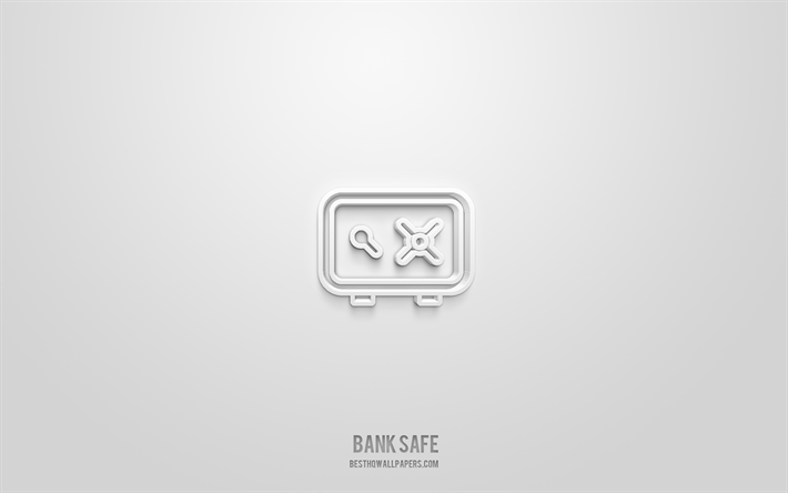 Bank safe 3d icon, white background, 3d symbols, Bank safe, business icons, 3d icons, Bank safe sign, business 3d icons