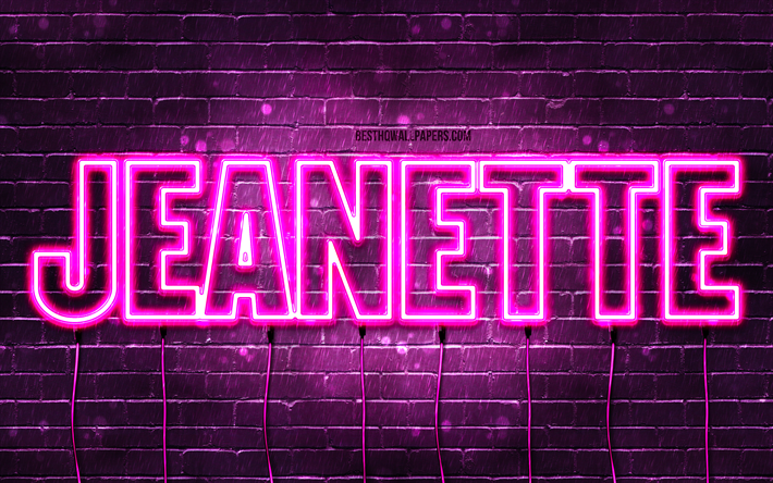 grattis p&#229; f&#246;delsedagen jeanette, 4k, rosa neonljus, jeanette namn, kreativ, jeanette grattis p&#229; f&#246;delsedagen, jeanette birthday, popul&#228;ra franska kvinnonamn, bild med jeanettes namn, jeanette