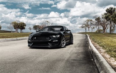 2022, Ford Mustang Shelby GT500, 4k, front view, exterior, black sports coupe, Ford Mustang tuning, black Ford Mustang, american sports cars, Ford