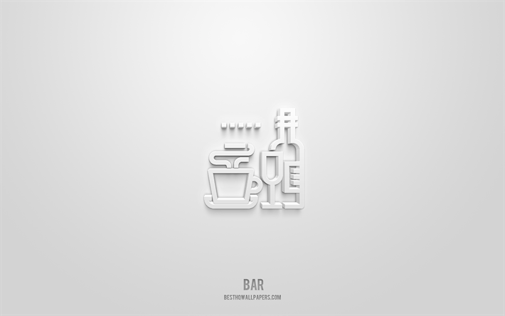 Bar 3d icon, white background, 3d symbols, Bar, hotel icons, 3d icons, Bar sign, hotel 3d icons