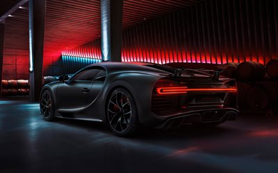 2022, Bugatti Chiron, rear view, exterior, hypercar, matte black Chiron, luxury cars, Bugatti
