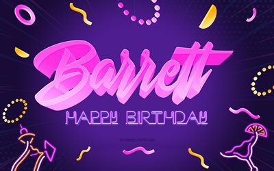 Happy Birthday Barrett, 4k, Purple Party Background, Barrett, creative art, Happy Barrett birthday, Barrett name, Barrett Birthday, Birthday Party Background