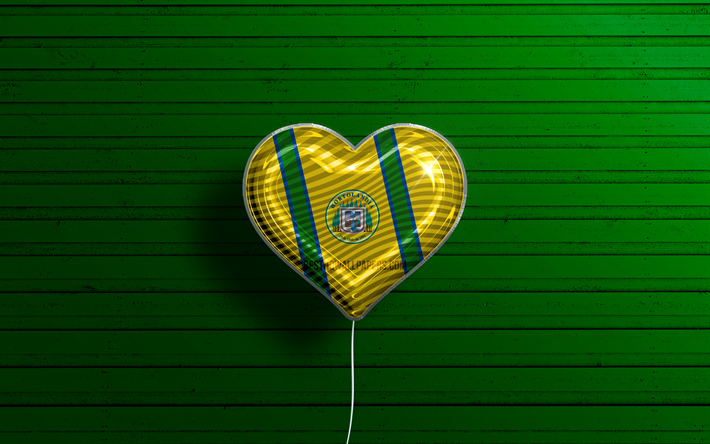 I Love Hortolandia, 4k, realistic balloons, green wooden background, Day of Hortolandia, brazilian cities, flag of Hortolandia, Brazil, balloon with flag, cities of Brazil, Hortolandia flag, Hortolandia