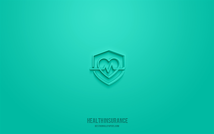 Health insurance 3d icon, green background, 3d symbols, Health insurance, insurance icons, 3d icons, Health insurance sign, insurance 3d icons