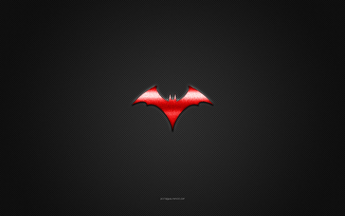 Batwoman logo, red shiny logo, Batwoman metal emblem, gray carbon fiber texture, Batwoman, brands, creative art, Batwoman emblem