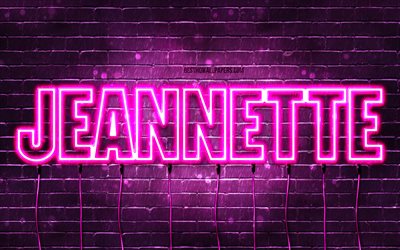 Happy Birthday Jeannette, 4k, pink neon lights, Jeannette name, creative, Jeannette Happy Birthday, Jeannette Birthday, popular french female names, picture with Jeannette name, Jeannette