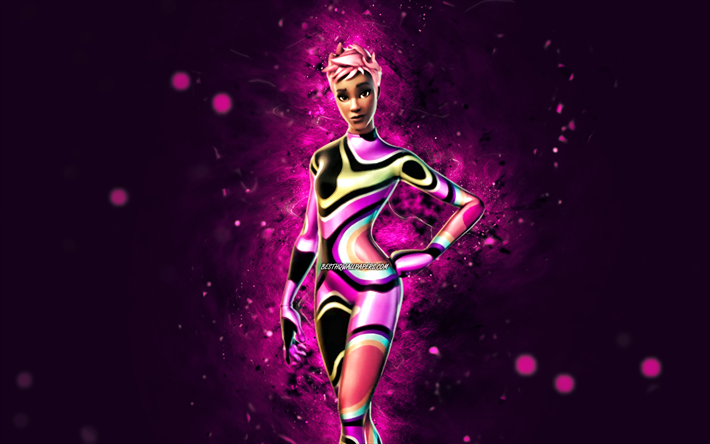 Pink Party Star, 4k, purple neon lights, Fortnite Battle Royale, Fortnite characters, Pink Party Star Skin, Fortnite, Pink Party Star Fortnite