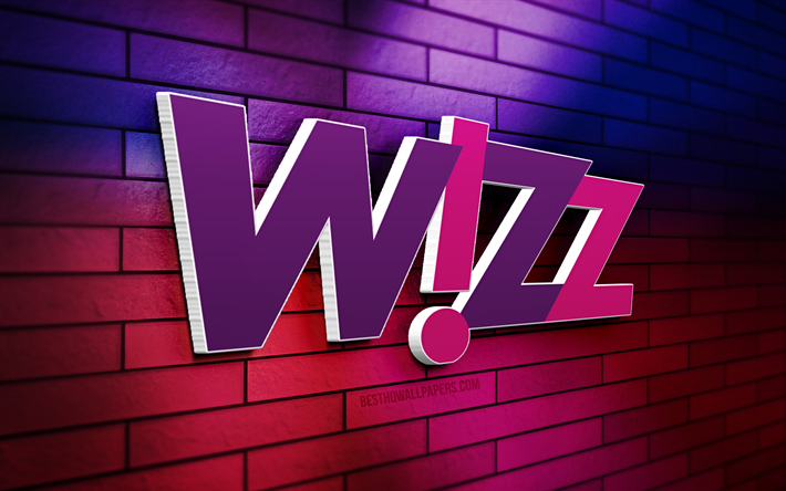 wizz air 3d-logo, 4k, graue ziegelwand, kreativ, marken, wizz air-logo, 3d-kunst, wizz air