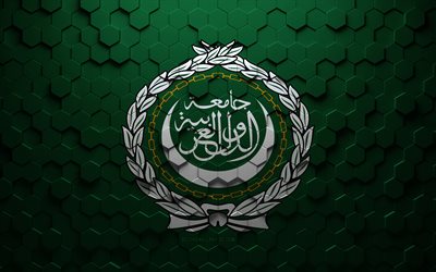 drapeau de la ligue arabe, art en nid d abeille, drapeau des hexagones de la ligue arabe, art des hexagones 3d de la ligue arabe